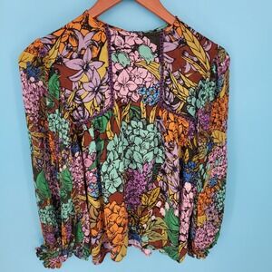 Anthropologie Bl^nk London Miranda Peasant Floral Lilac Blouse Medium boho chic